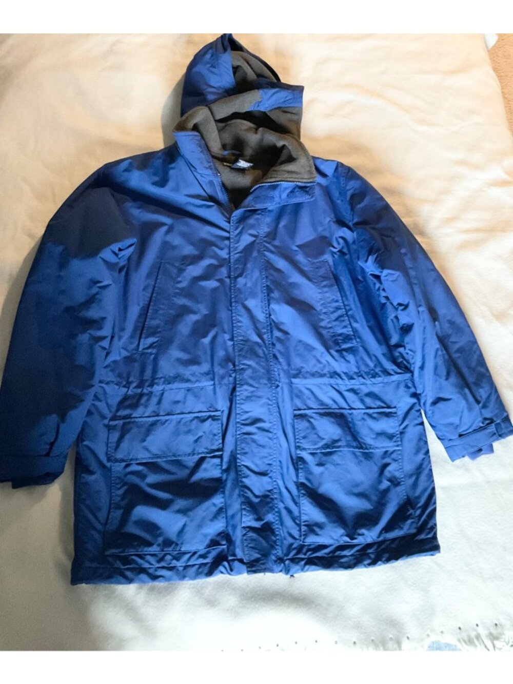 Lands' End Mens L 42-44 Jacket Blue Hoodie Fleece Lined chest48